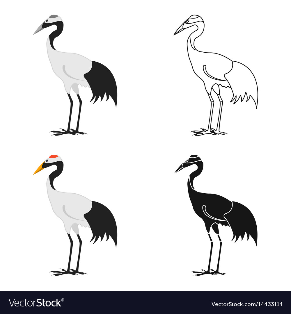 Red-crowned crane icon in cartoon style isolated