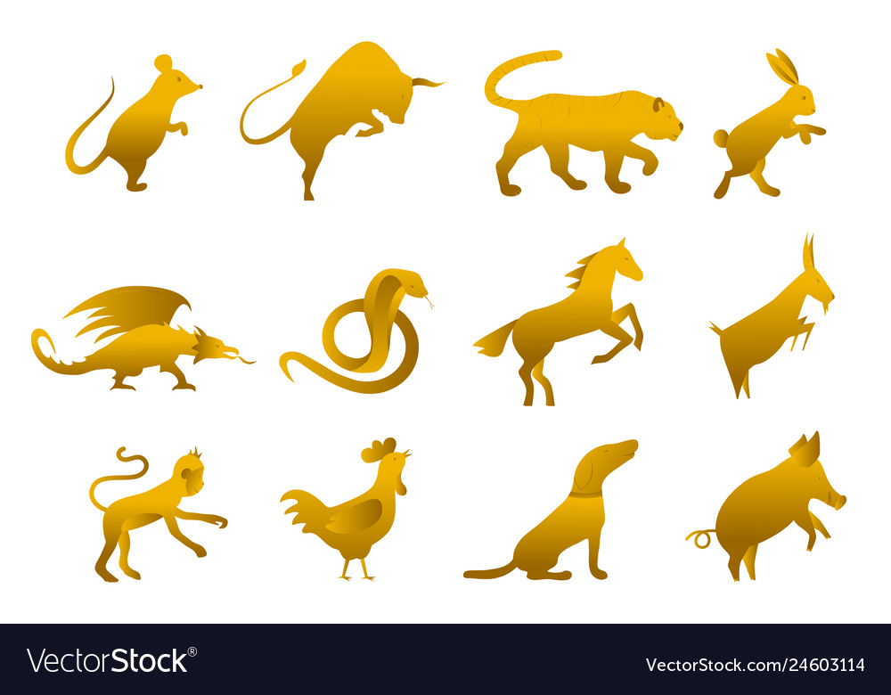 Twelve golden chinese year lunar zodiac horoscope