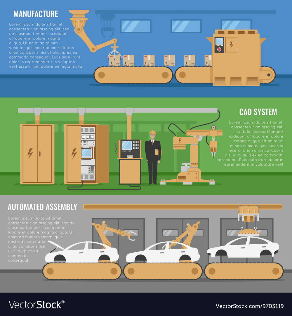 Automated Assembly Banner Set Royalty Free Vector Image