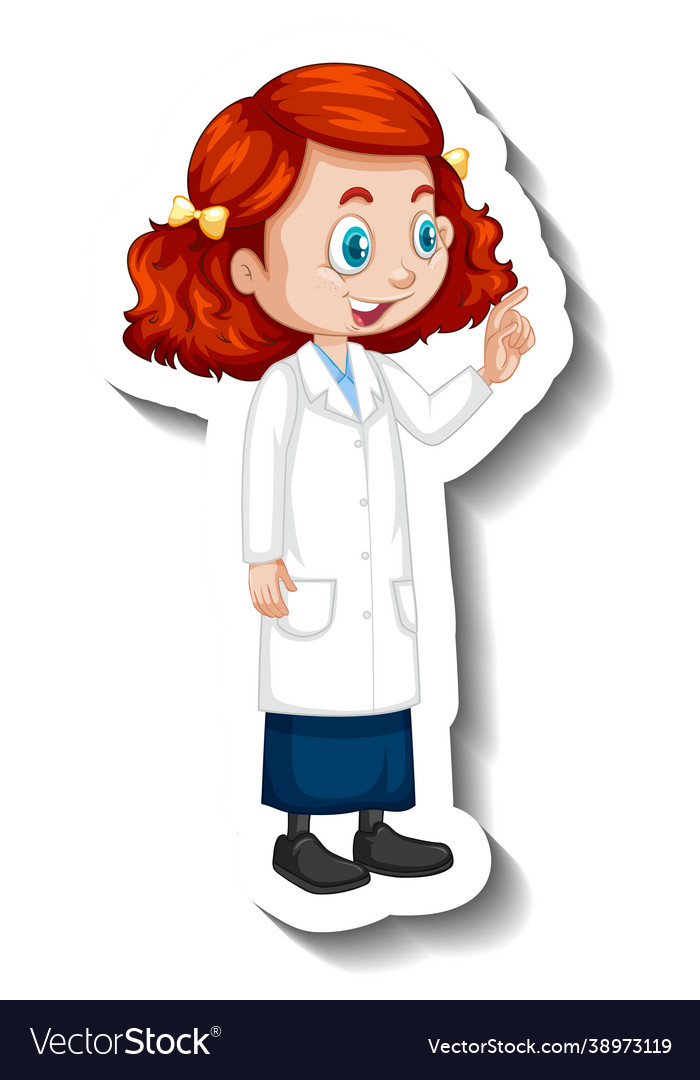 Cartoon character sticker with a girl in science