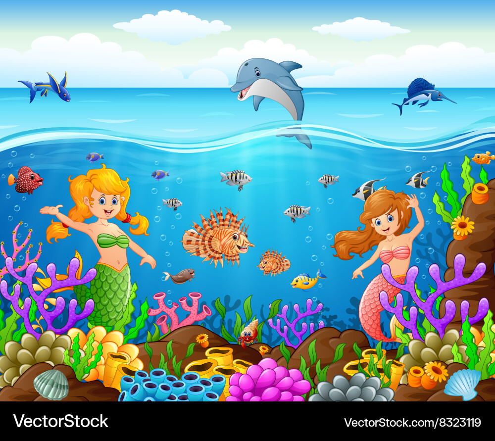 Cartoon Mermaid Under Sea Royalty Free Vector Image