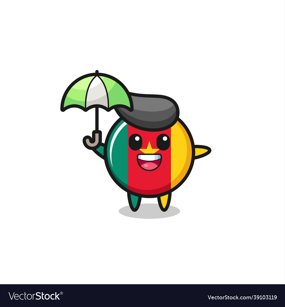 Cute cameroon flag badge holding an umbrella