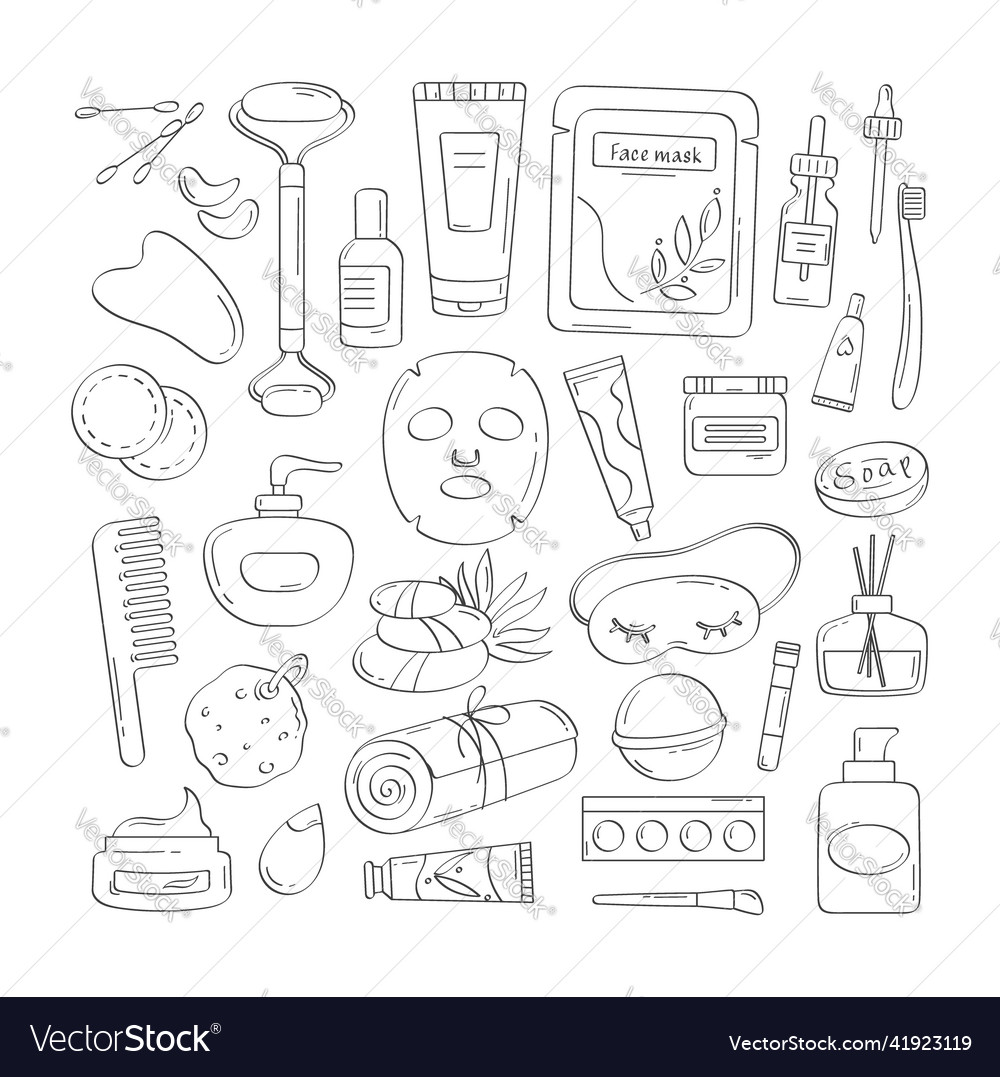 Hand drawn skin care icon products Royalty Free Vector Image