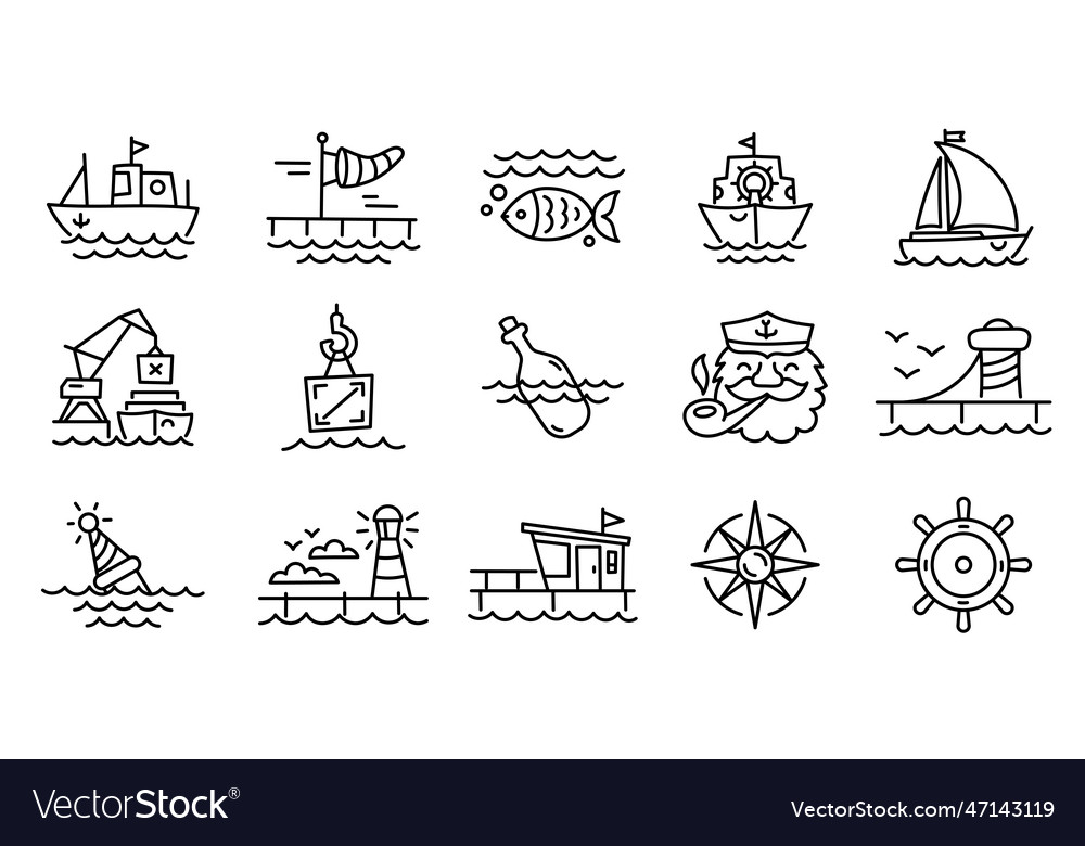 Port sea shore marine theme harbor icon set Vector Image