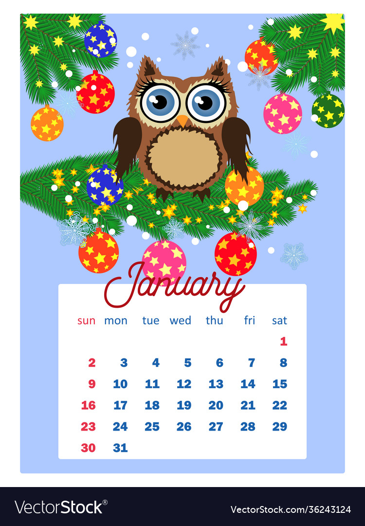 Calendar 2022 Cute Owls And Birds For Every Month Vector Image