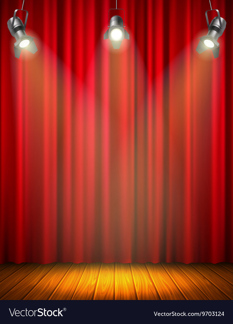 Illuminated empty stage with red curtain Vector Image