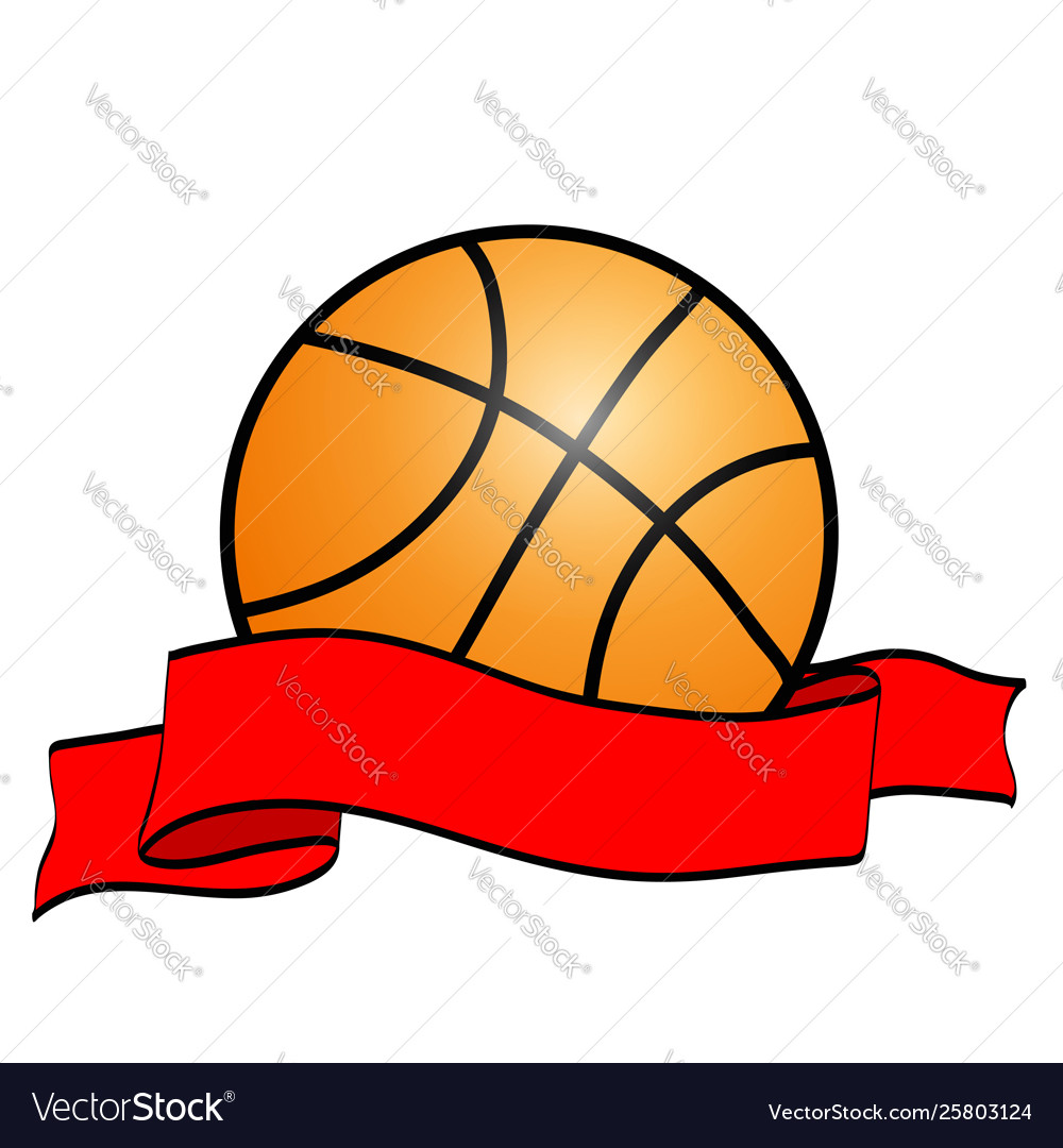 Orange basketball ball with red winner ribbon