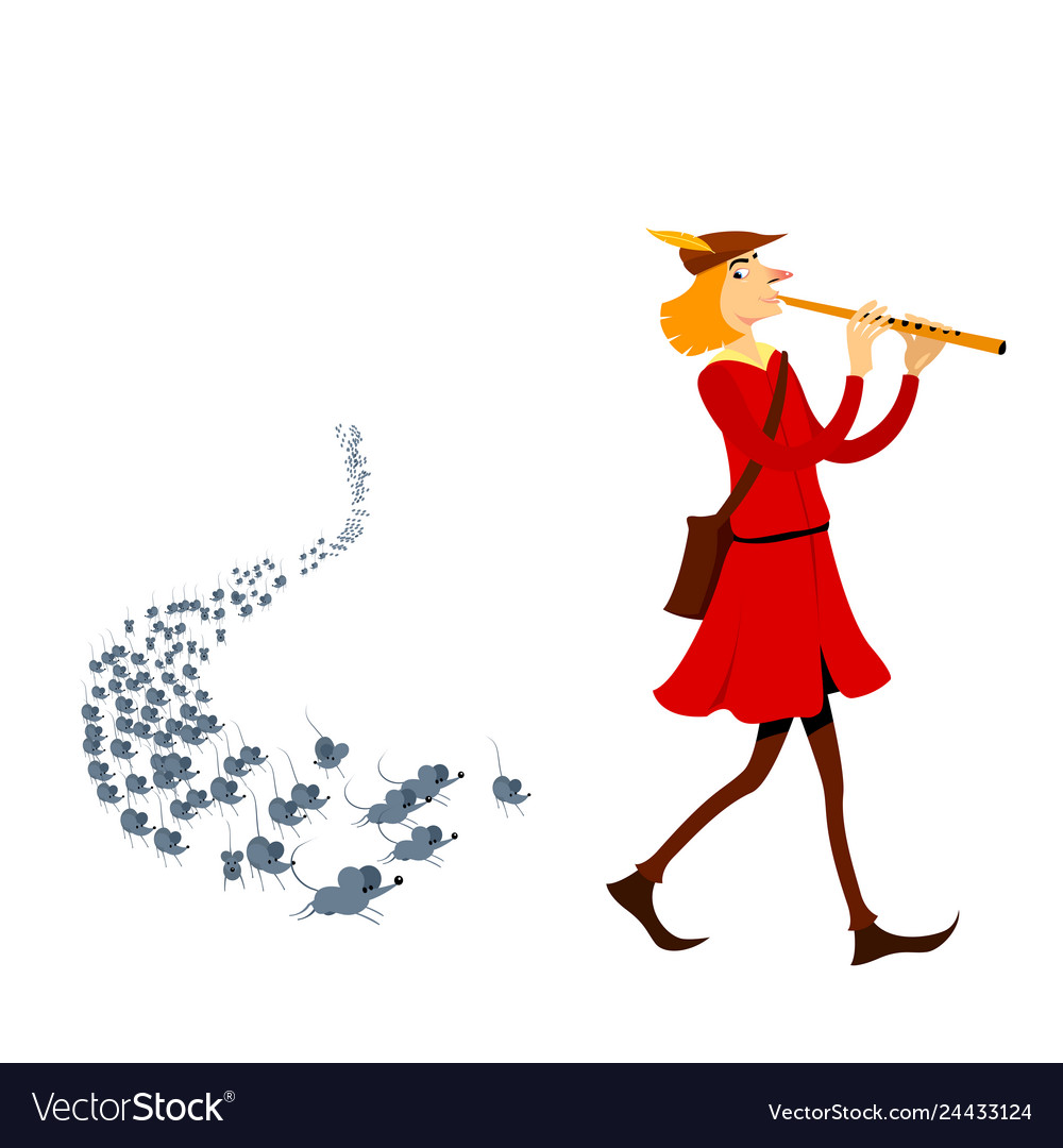 Pied piper hamelin white Royalty Free Vector Image Pied piper hamelin white Royalty Free Vector Image