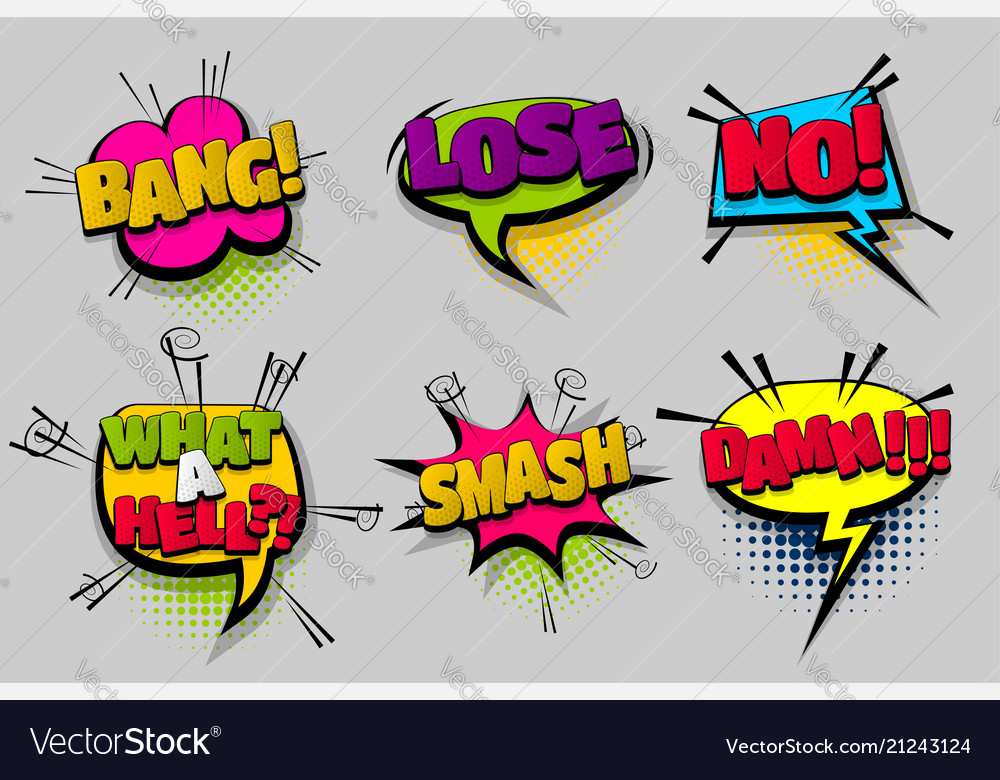 Set comic text speech bubble pop art