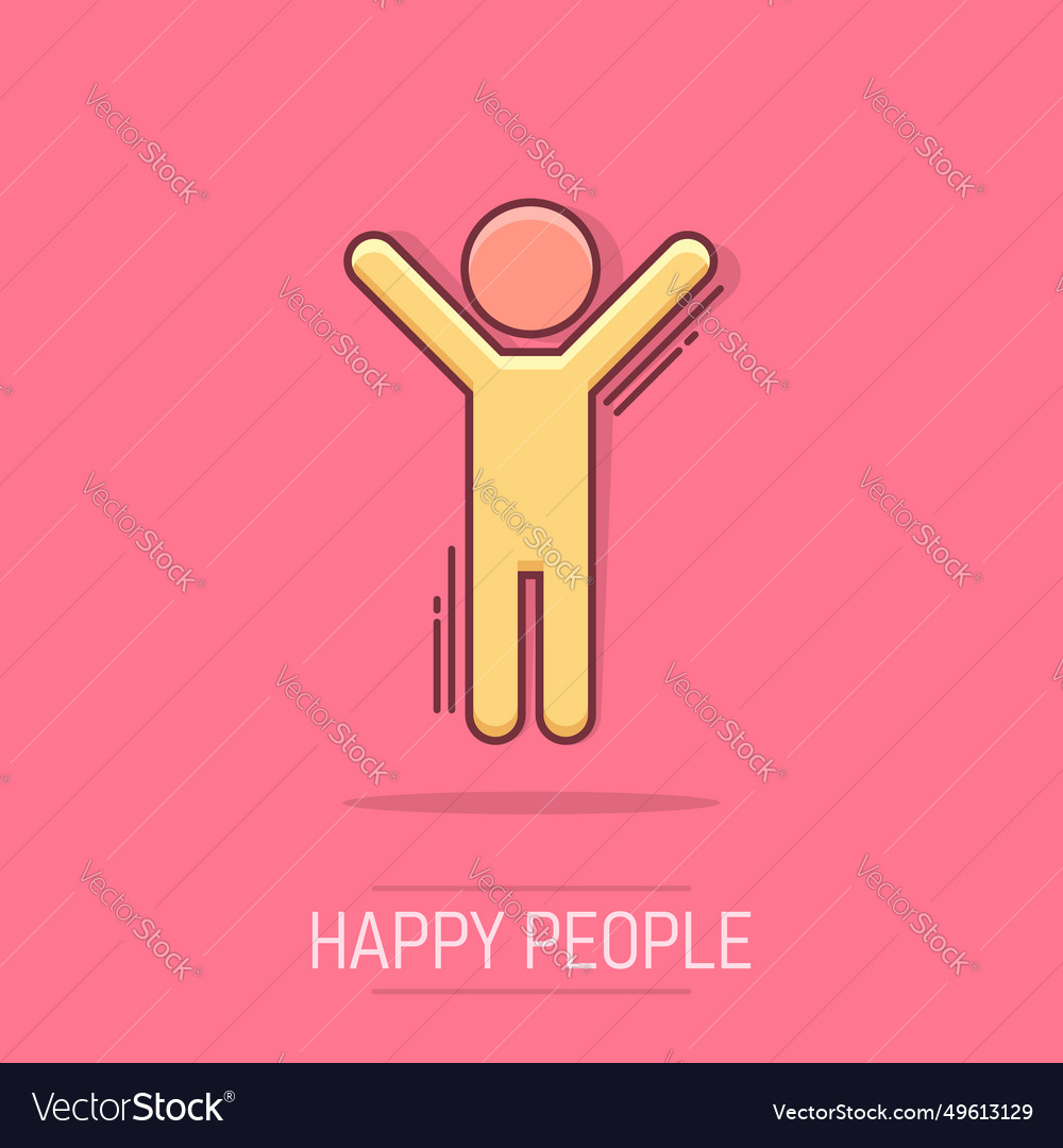 Cartoon happy man with hands up icon in comic Vector Image