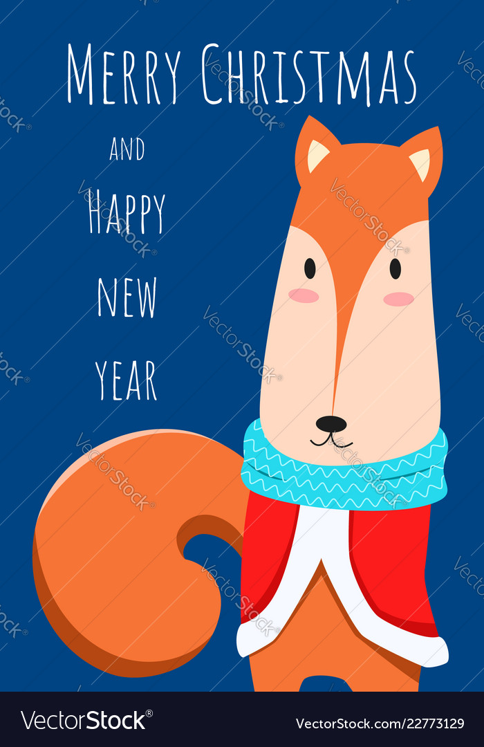 Christmas greeting card and cute fox character