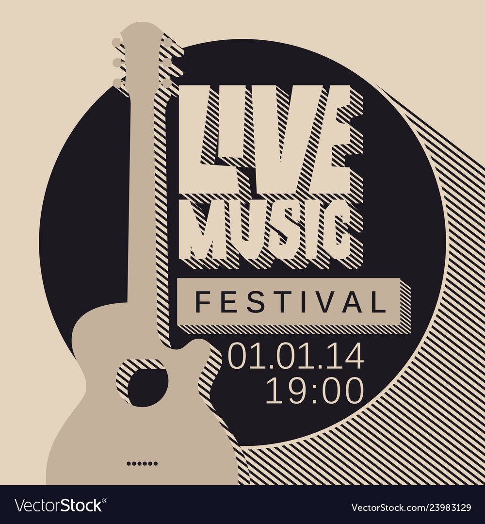 Poster for live music festival with guitar Vector Image