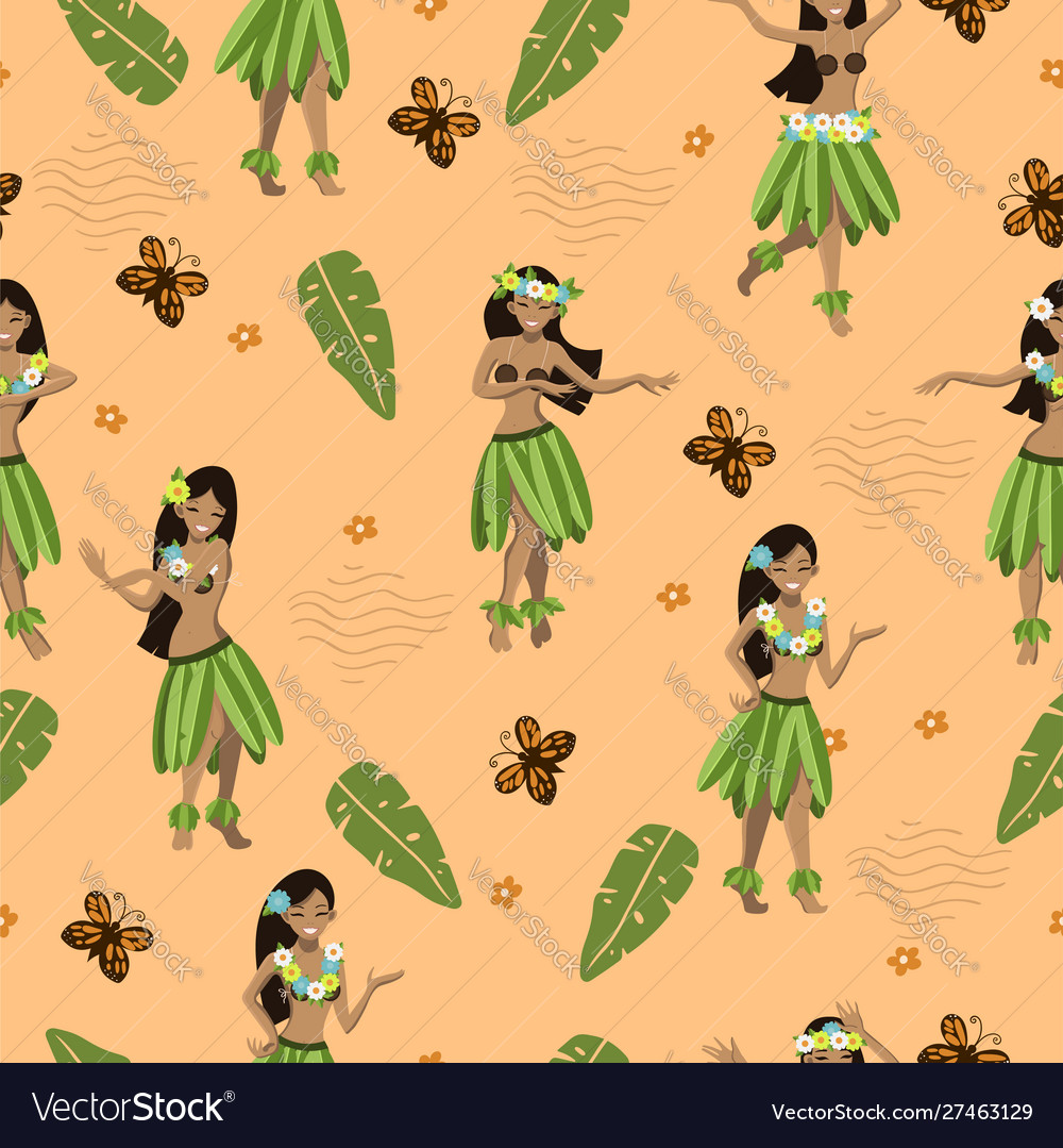 Seamless pattern with hawaiian girls image