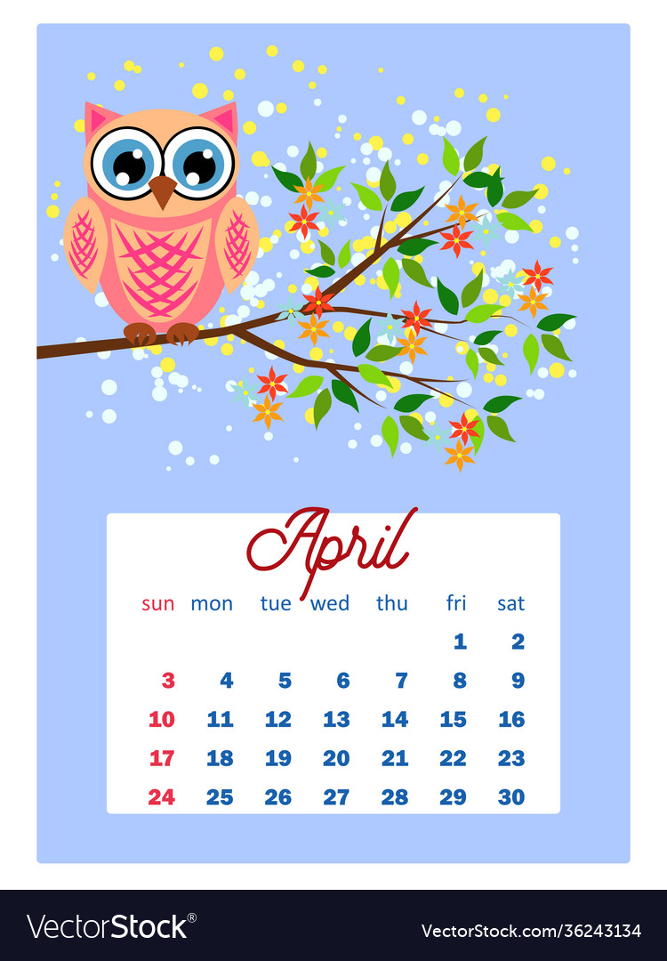 Calendar 2022 cute owls and birds for every month Vector Image