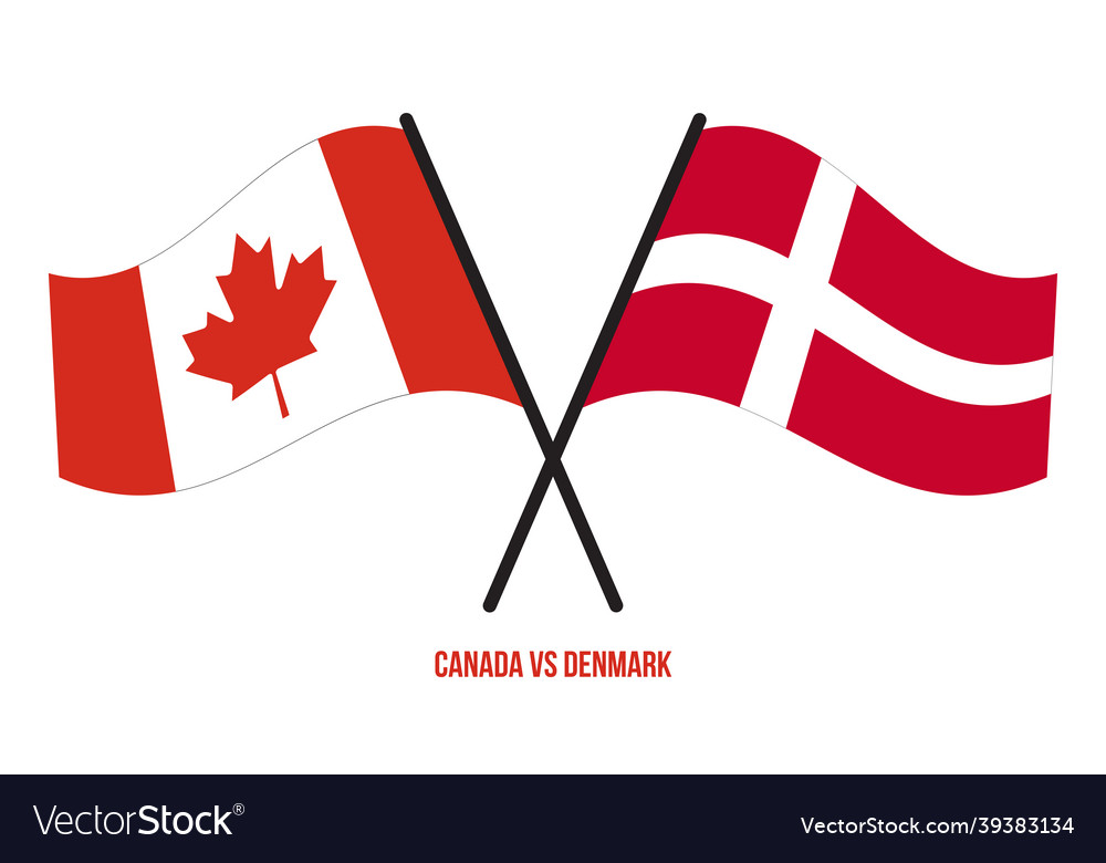 Canada and denmark flags crossed waving flat Vector Image