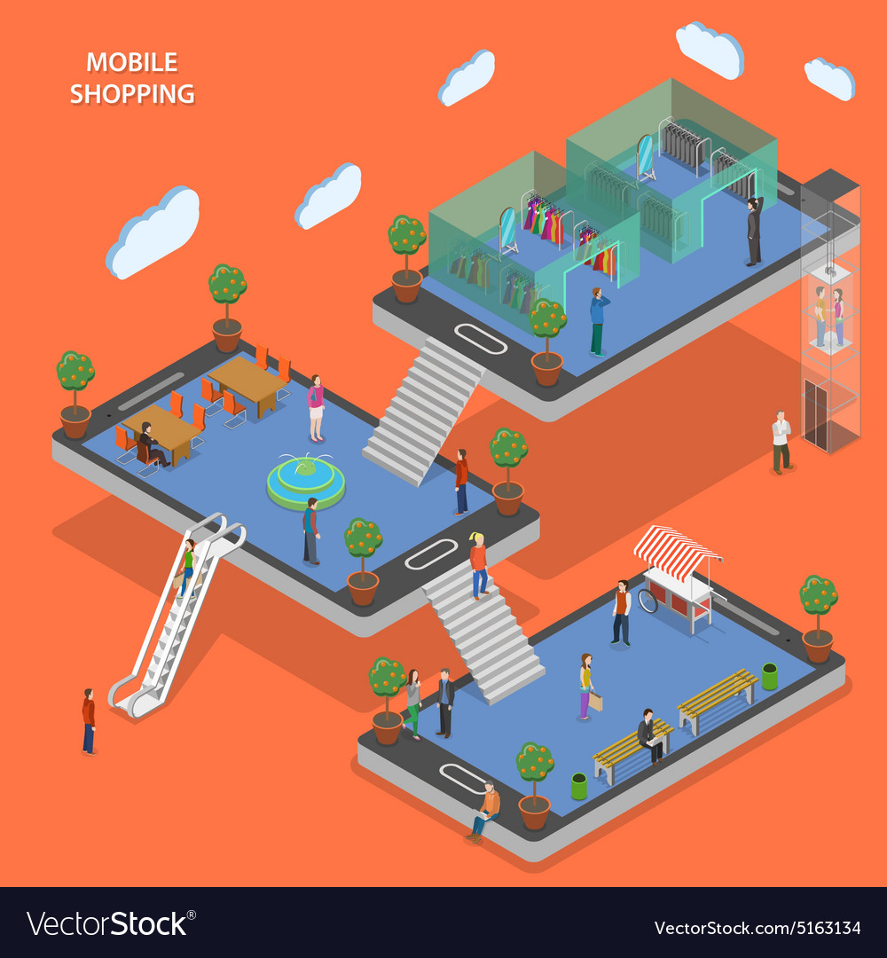 Mobile shopping flat isometric concept Royalty Free Vector