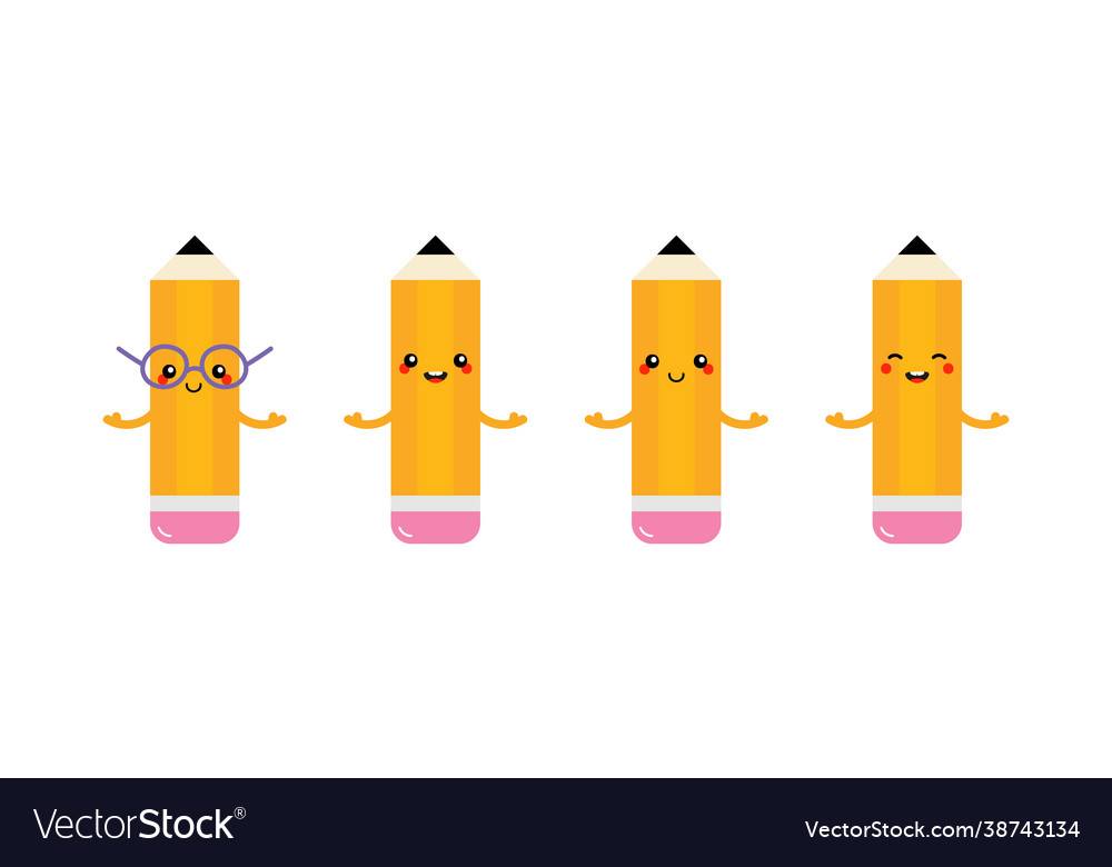 Set yellow pencil with eraser characters Vector Image