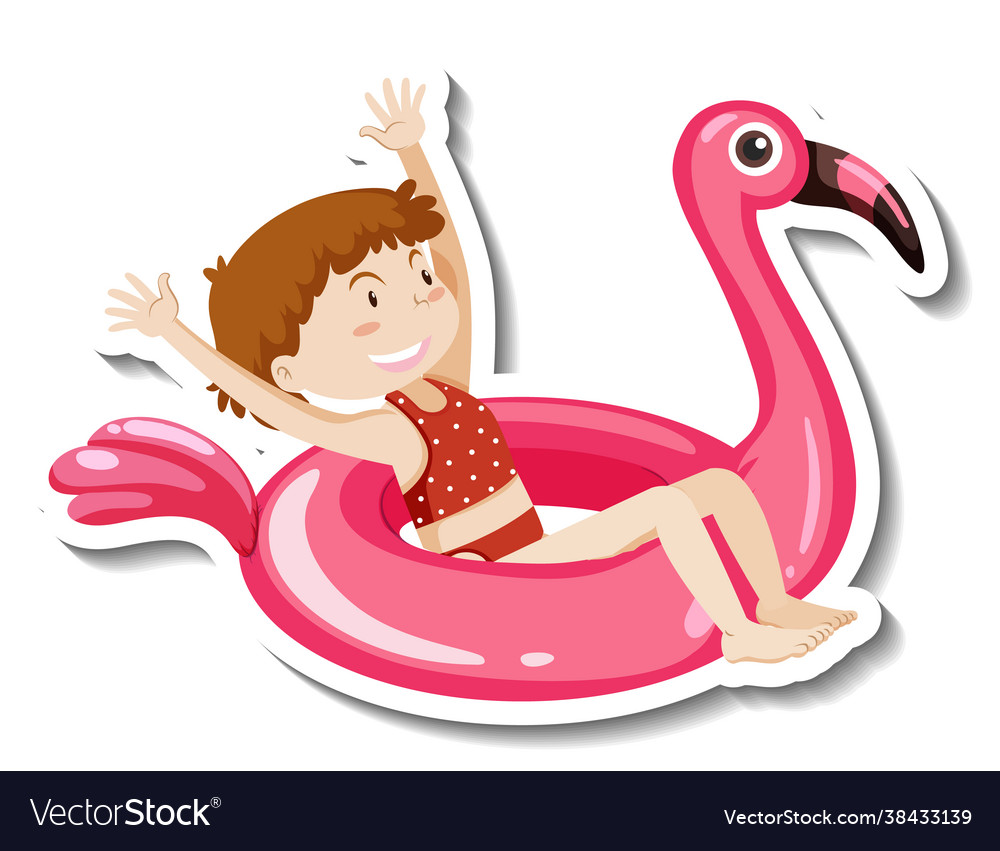 A sticker template girl with flamingo