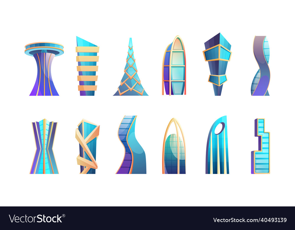 Futuristic multi story building set future city Vector Image