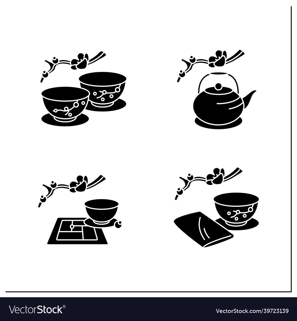 Japanese Tea Ceremony Glyph Icons Set Royalty Free Vector