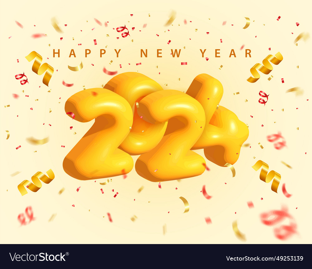 Realistic 3d gold balloon number 2024 new year Vector Image