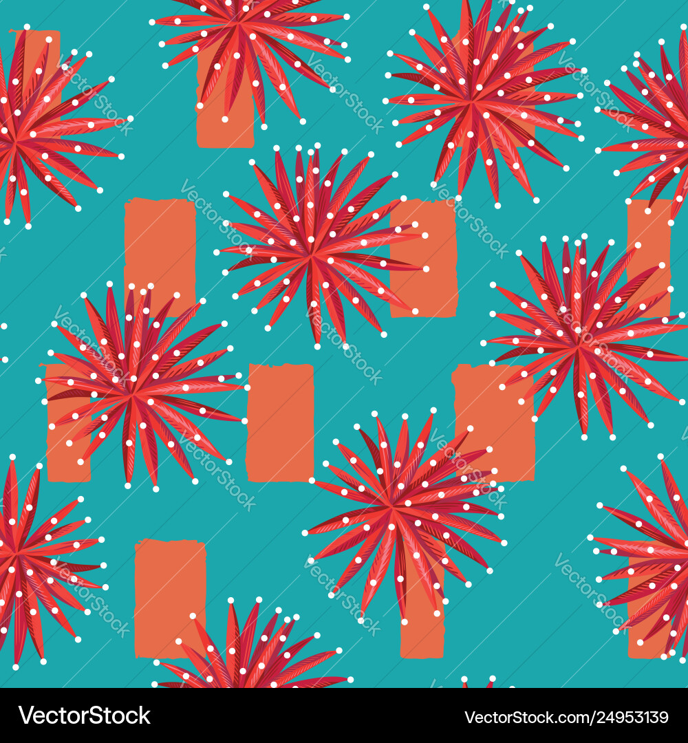 Red flowers on abstract rectangle seamless Vector Image