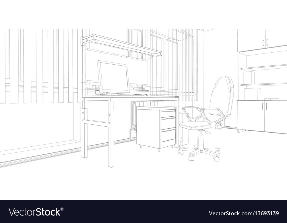 Room computer table chair and window Royalty Free Vector
