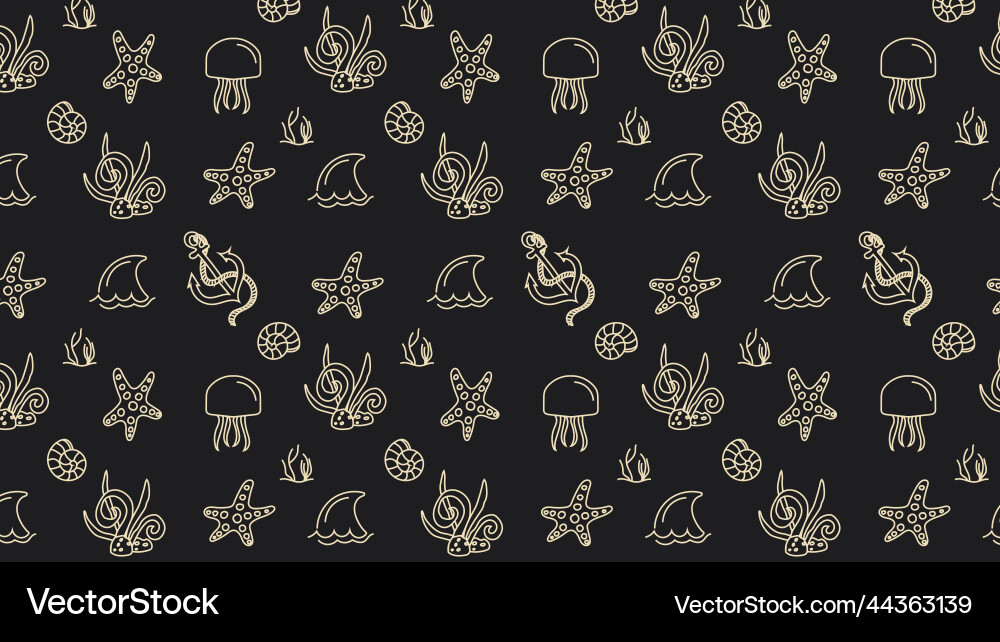 Seamless pattern with shells and fish Royalty Free Vector