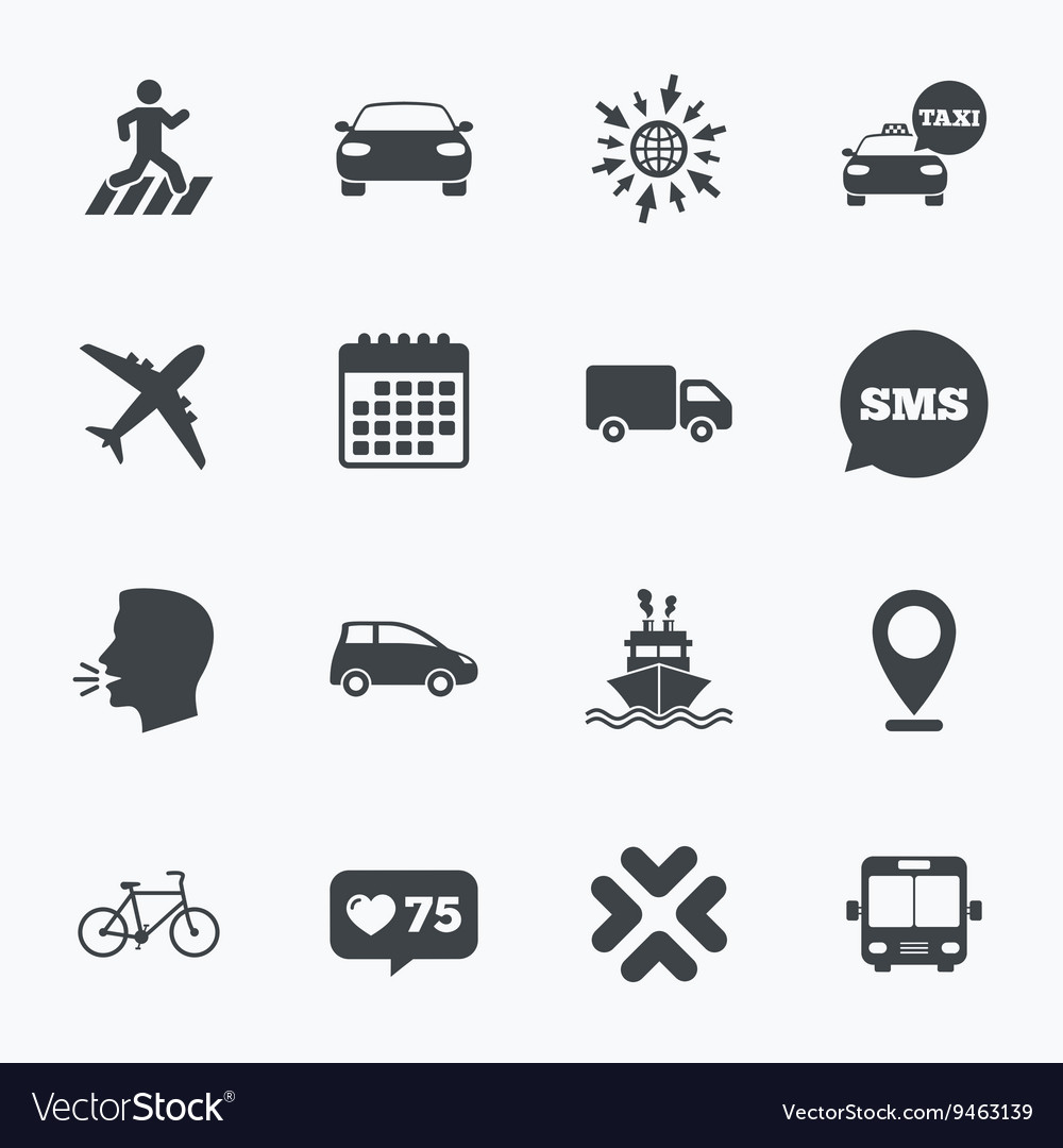 Transport icons Car bike bus and taxi signs Vector Image