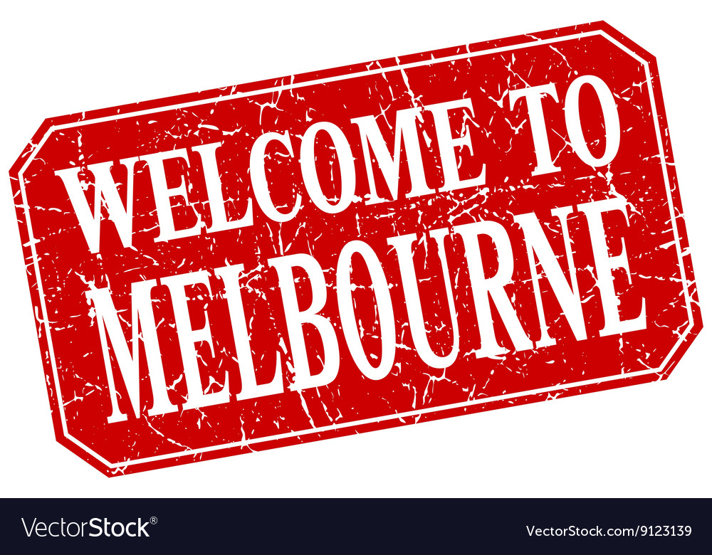 Welcome to melbourne red square grunge stamp