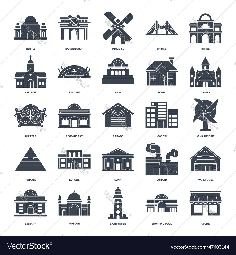 A detailed representing diverse building types Vector Image