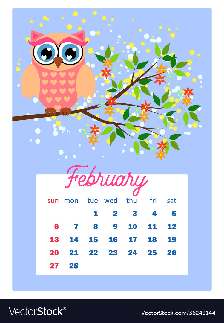 Calendar 2022 cute owls and birds for every month Vector Image