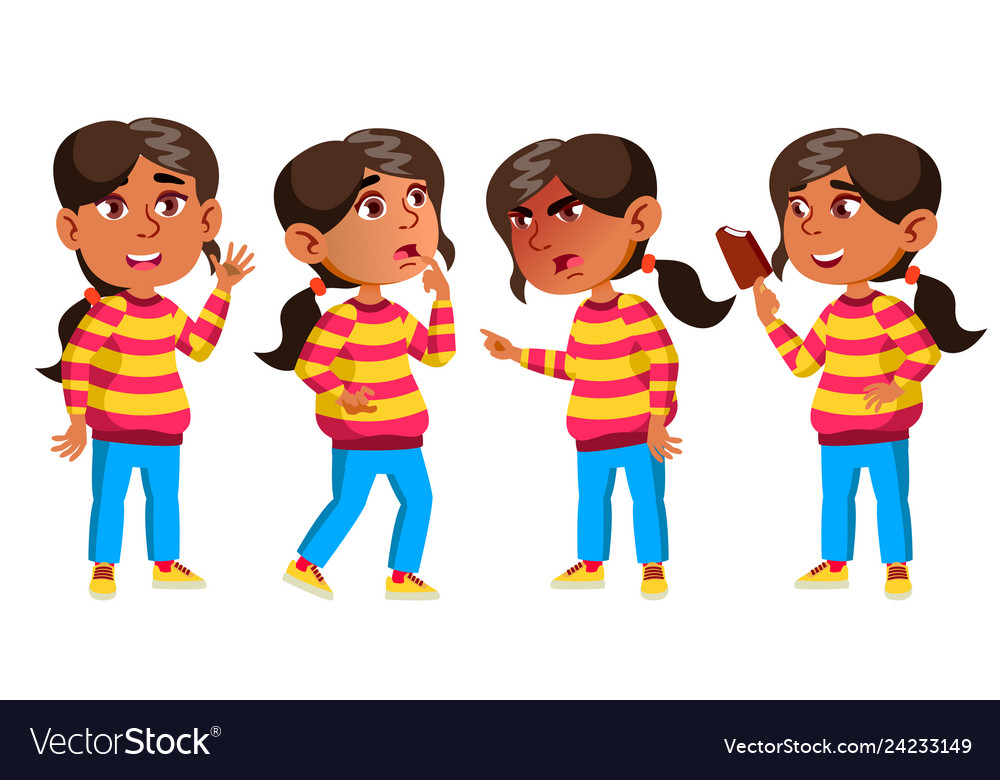 Arab muslim girl kindergarten kid poses set Vector Image