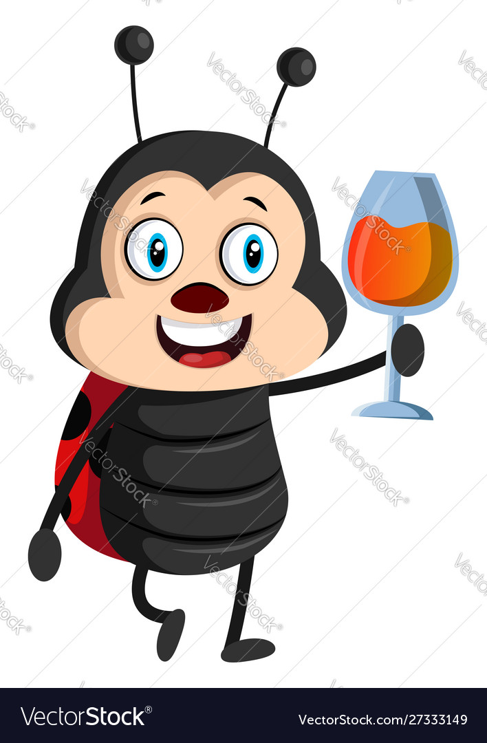 Lady bug with wine on white background