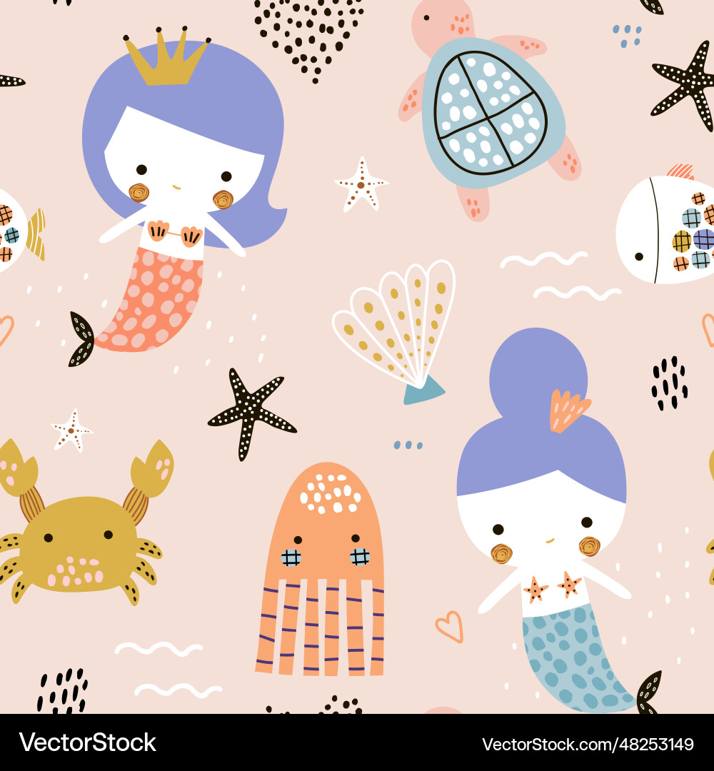 Seamless pattern with cute mermaids creative Vector Image
