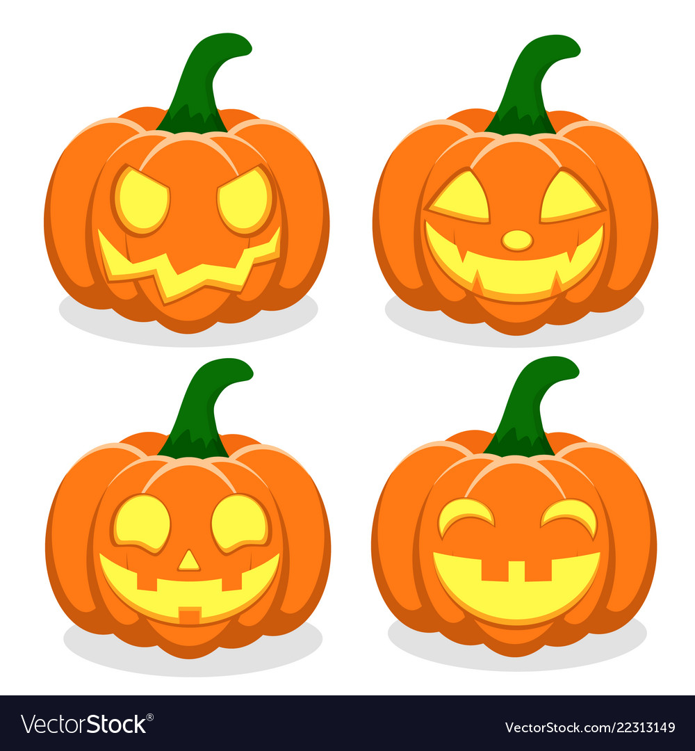 Set pumpkins with faces on a white Royalty Free Vector Image