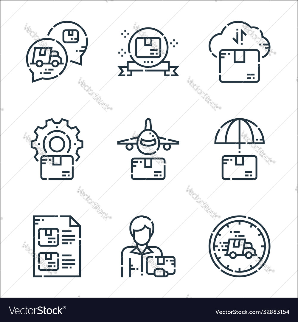 Delivery line icons linear set quality