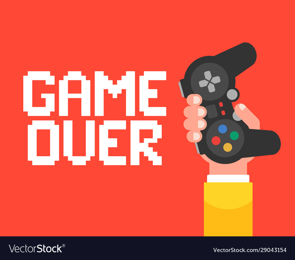 Game over poster with a hand that holds Royalty Free Vector