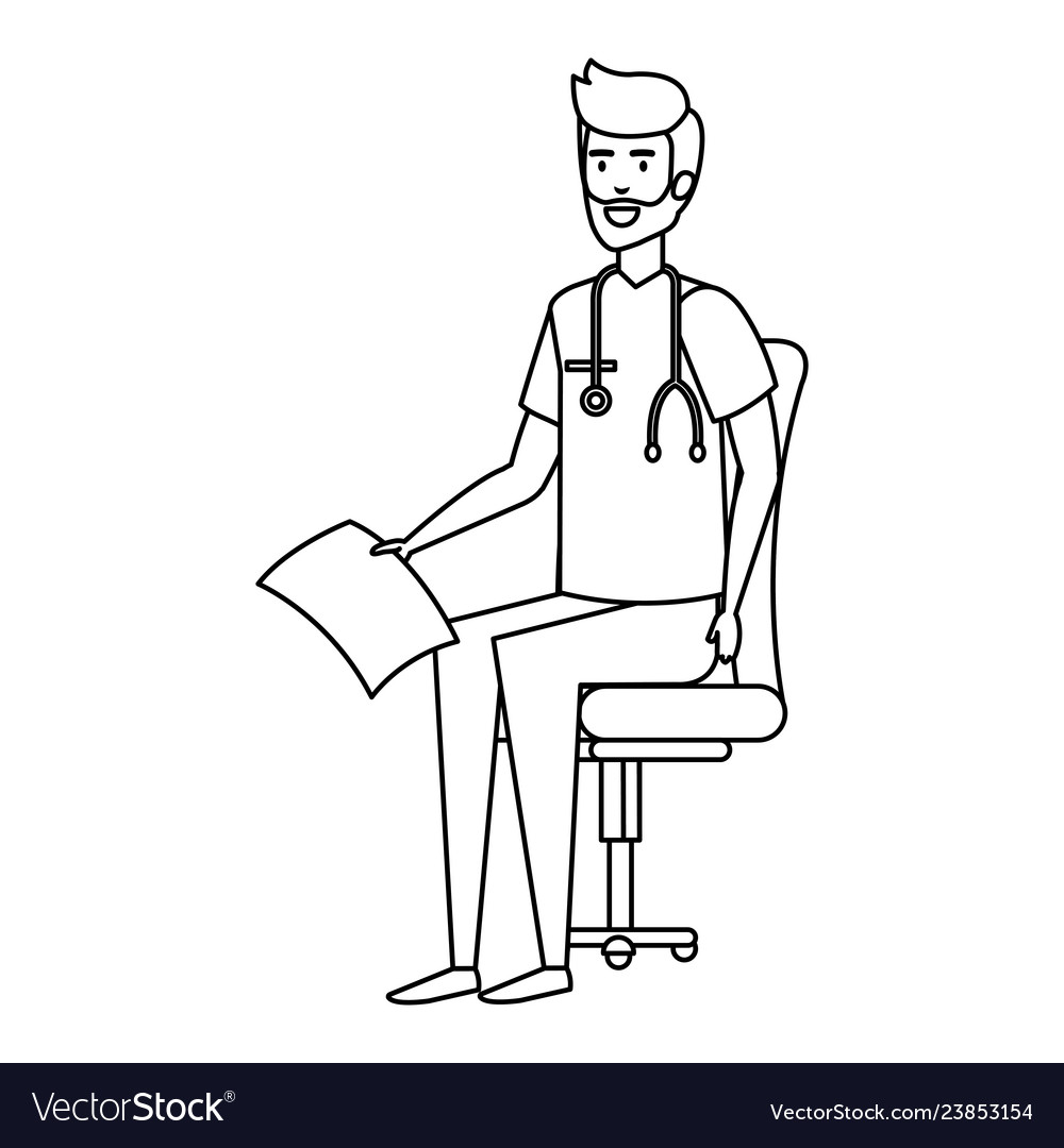 Practitioner sitting in office chair with medical Vector Image