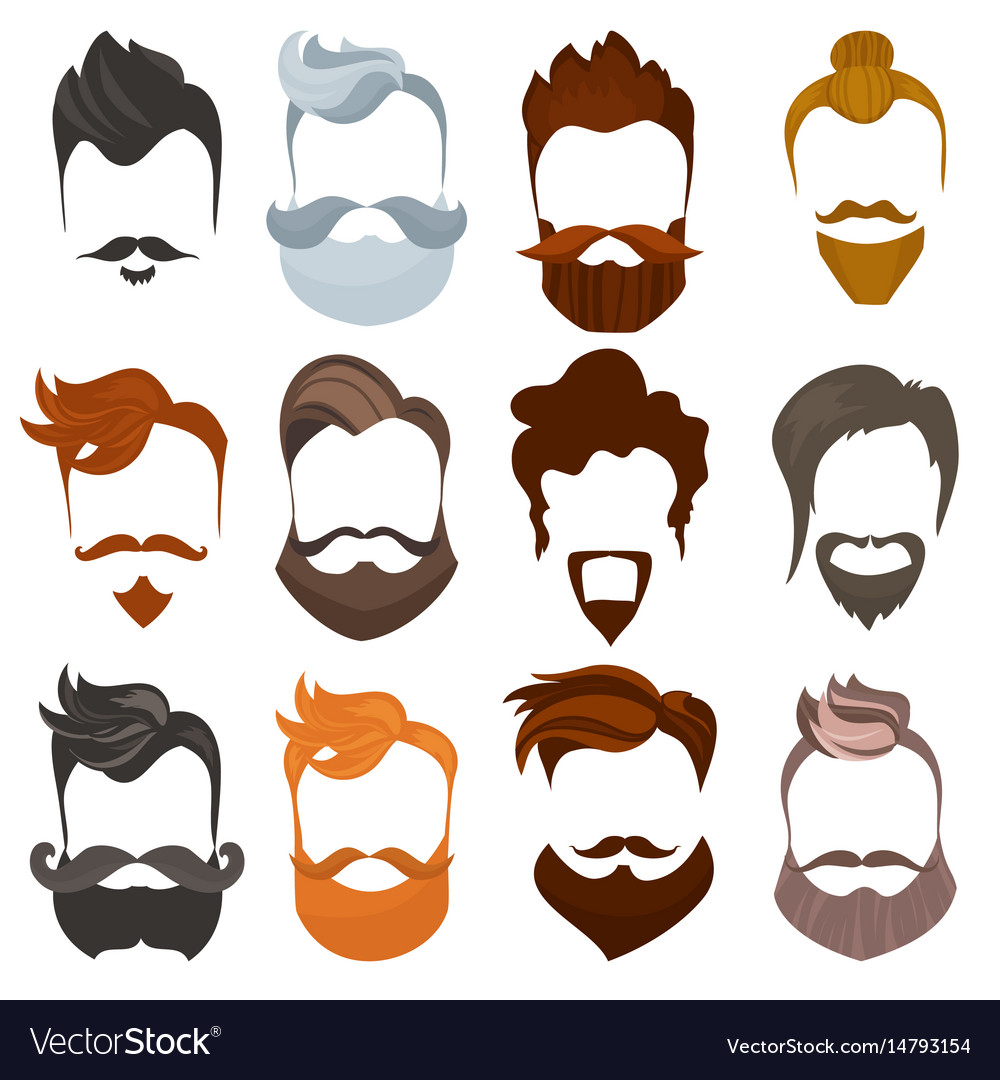 Set of men cartoon hairstyles with beards and Vector Image