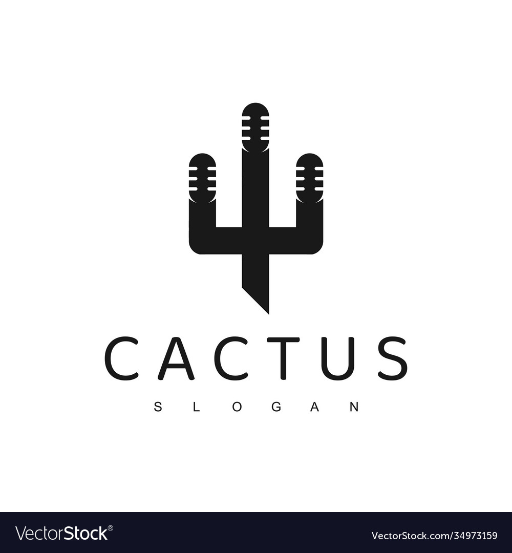 Cactus desert podcast logo design template Vector Image