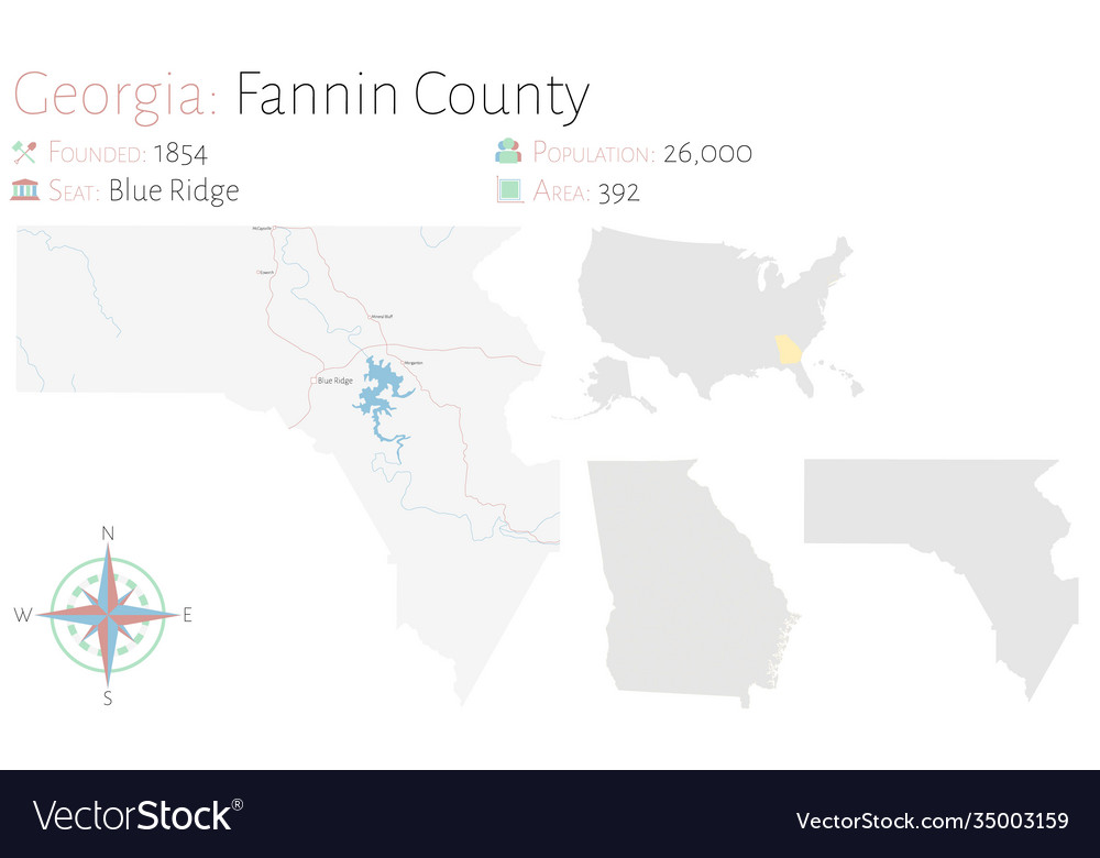 Map fannin county in georgia Royalty Free Vector Image