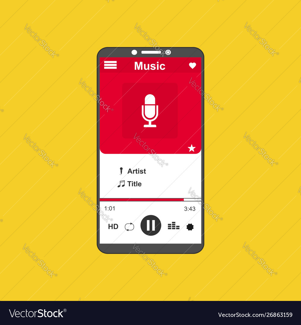 Media player application app template with flat Vector Image