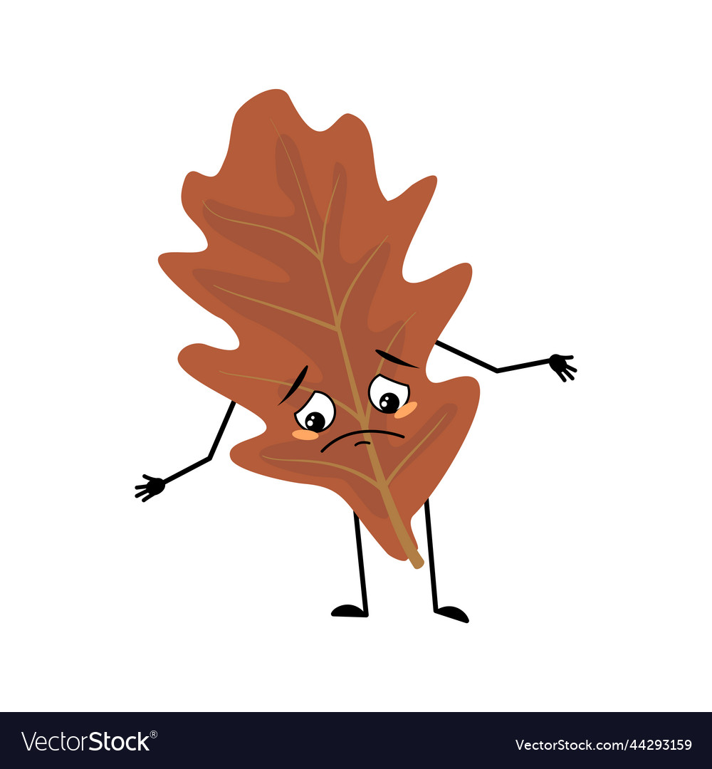 Oak leaf character with sad emotions depressed