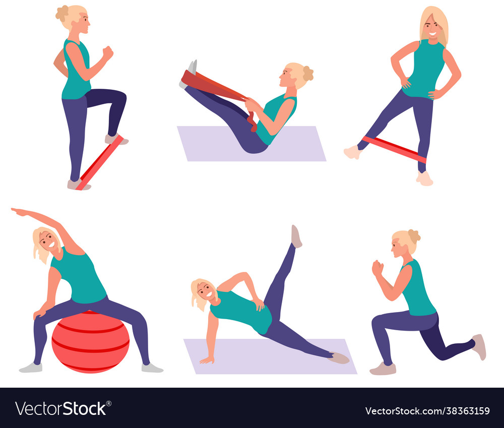 Sport exercise set woman doing workout yoga