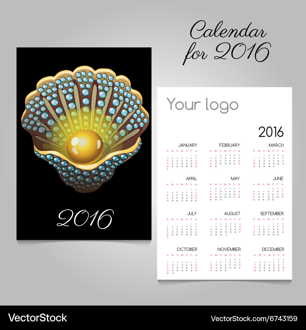 Stylish Black Calendar With Shell With A Pearl Vector Image