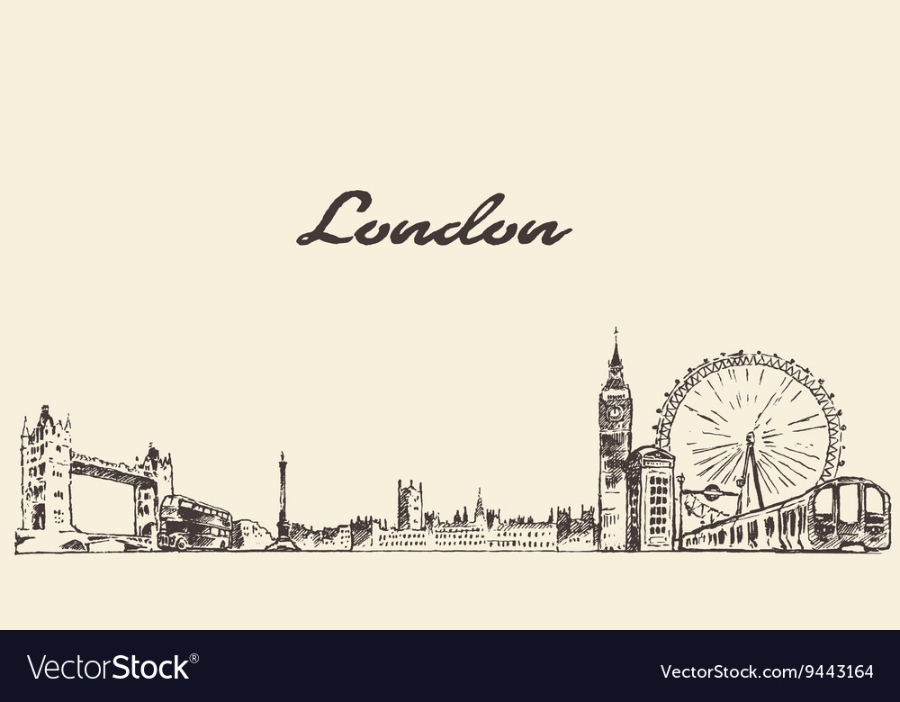 London Skyline Hand Drawn Engraved Sketch Vector Image