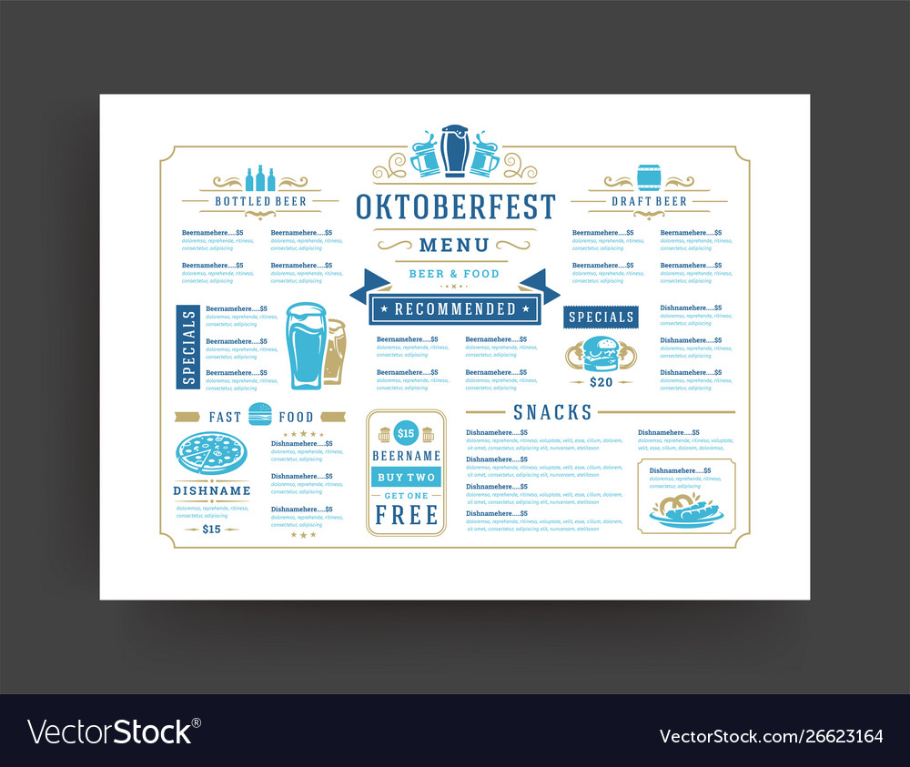 Oktoberfest menu vintage typography template beer Vector Image