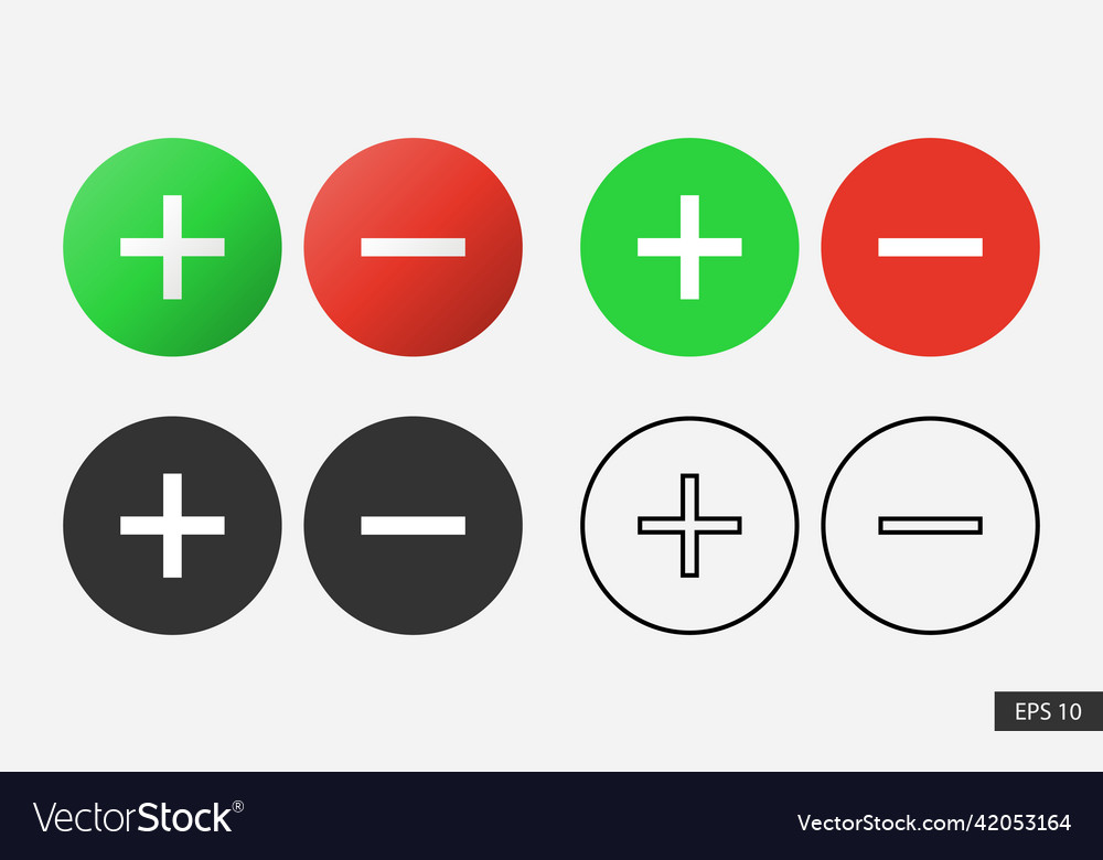 Plus and minus icon or add subtract symbol set