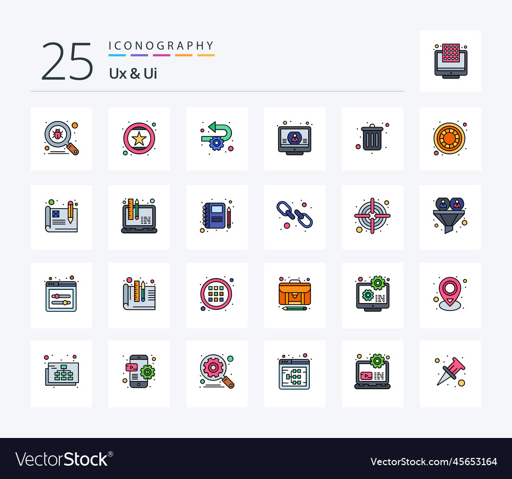 Ux and ui 25 line filled icon pack including tick Vector Image